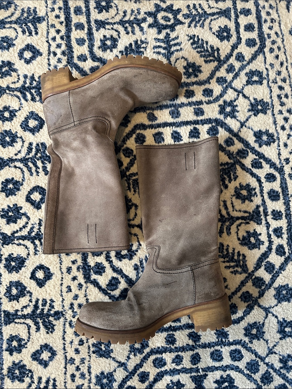 Prada Taupe Suede Mid-Calf Boots